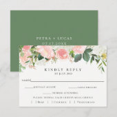 Rosa Blumenhochzeit RSVP mit Wahlkarte Karte (Vorne/Hinten)