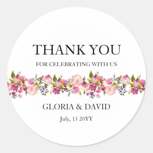 Rosa Blumenhochzeit Runder Aufkleber (Vorderseite)