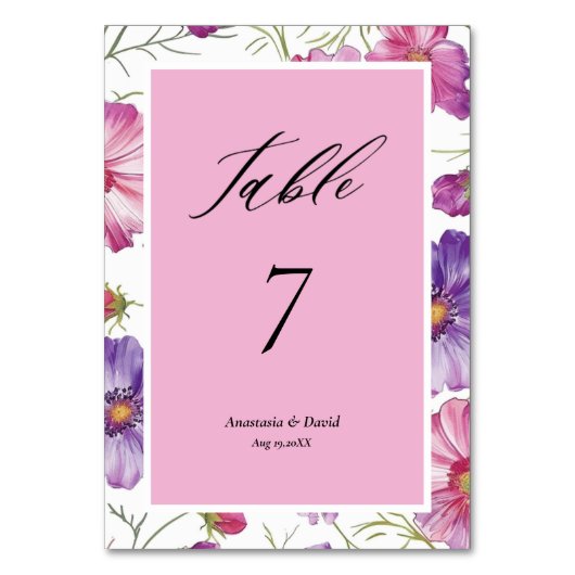 Rosa Blumenhochzeit Tischnummer (Vorderseite)