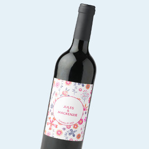 Rosa Blumenhochzeit Weinetikett