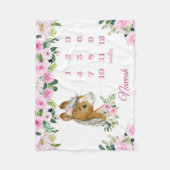 Rosa Blumenhorn Monatsmilestone Kindermädchen Fleecedecke (Vorderseite)