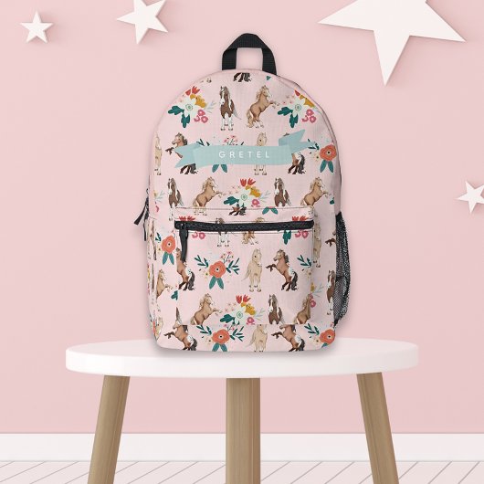 Rosa Blumenhorn/Pony Pattern Girl Bedruckter Rucksack