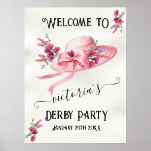Rosa Blumenhut Derby Brautparty Begrüßungsuntersch Poster