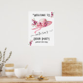 Rosa Blumenhut Derby Brautparty Begrüßungsuntersch Poster (Küche)
