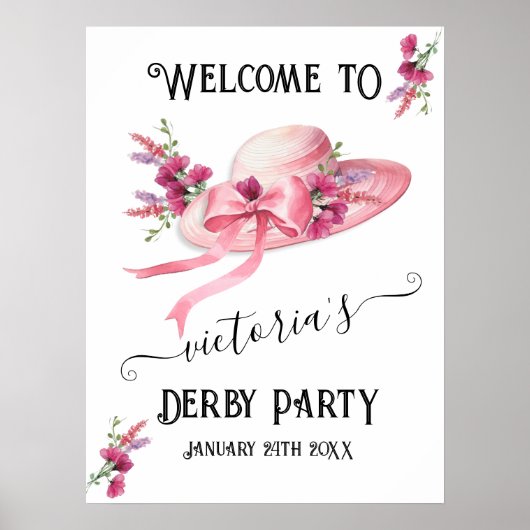 Rosa Blumenhut Derby Brautparty Begrüßungsuntersch Poster (Vorne)