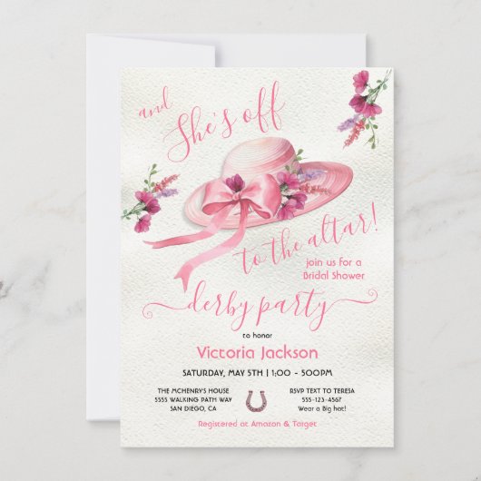 Rosa Blumenhut Derby Brautparty Einladung (Vorderseite)