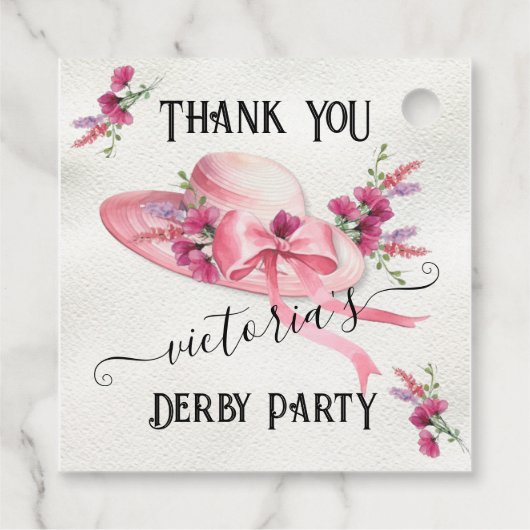 Rosa Blumenhut Derby Brautparty Geschenkanhänger (Rückseite)