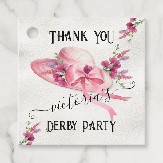 Rosa Blumenhut Derby Brautparty Geschenkanhänger (Vorderseite)