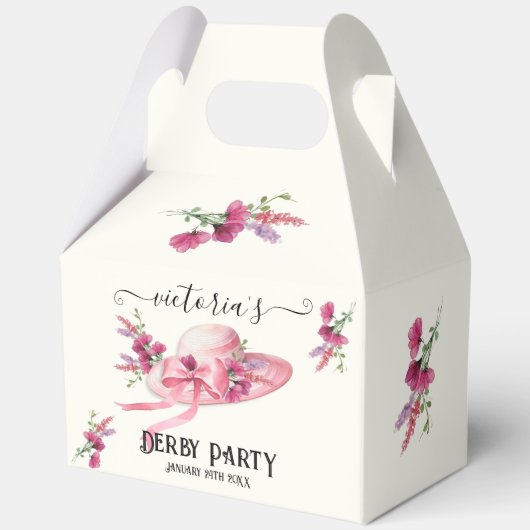 Rosa Blumenhut Derby Brautparty Geschenkschachtel (Vorderseite)