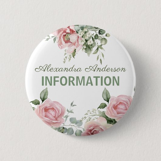 Rosa Blumeninformation Button (Vorderseite)