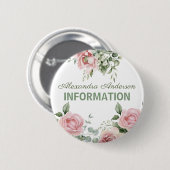 Rosa Blumeninformation Button (Vorne & Hinten)