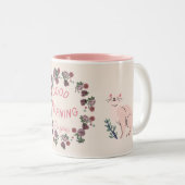 Rosa Blumenkaffeetasse | Süßes, Mädchenhaftes Kera Zweifarbige Tasse (VorderseiteRechts)