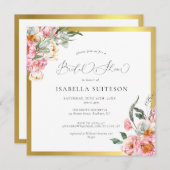 Rosa Blumenkalligrafie Bridal Dusche Einladung (Vorne/Hinten)