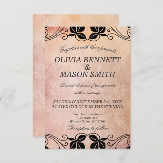 Rosa Blumenkarte Einladung (Vorne/Hinten)