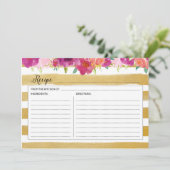 Rosa Blumenkarte und Gold Rezept Karte (Stehend Vorderseite)