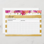 Rosa Blumenkarte und Gold Rezept Karte (Vorne/Hinten)