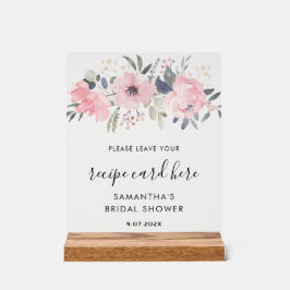 Rosa Blumenkarten für Wasserfarben Rezeptkarte Acrylschild