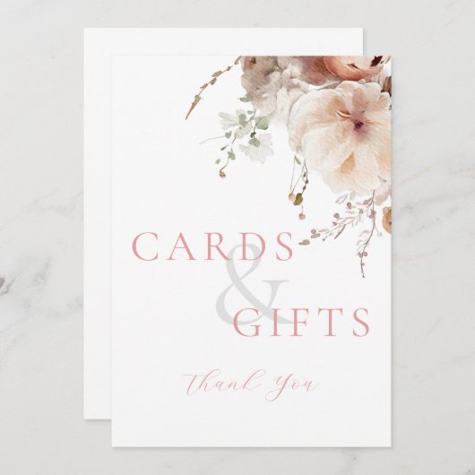 Rosa Blumenkarten und Geschenke Brautparty Untersc Programm (Vorne/Hinten)