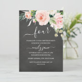 Rosa Blumenkhalkboard 4. Geburtstag Party Einladung (Stehend Vorderseite)