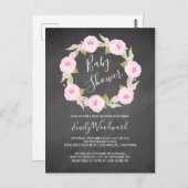 Rosa Blumenkhalkboard Girl Babydusche Einladung Postkarte (Vorne/Hinten)