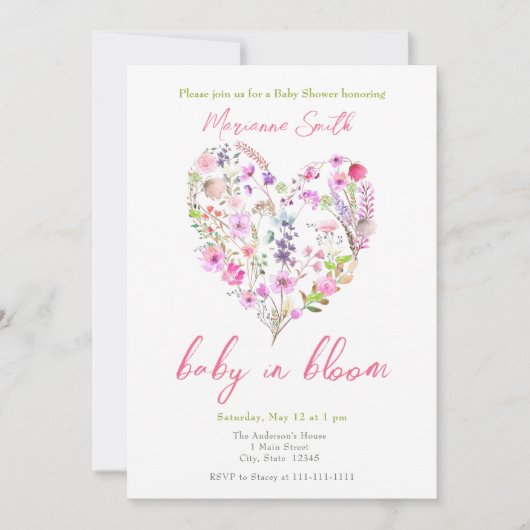 Rosa Blumenkinder in Blütendusche Einladung (Vorderseite)