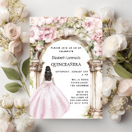 Rosa Blumenkleid Gewand Quinceanera Einladung