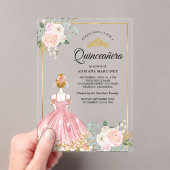 Rosa Blumenkleid Princess Gold Quinceanera Acryleinladungen (Insitu (Handheld))