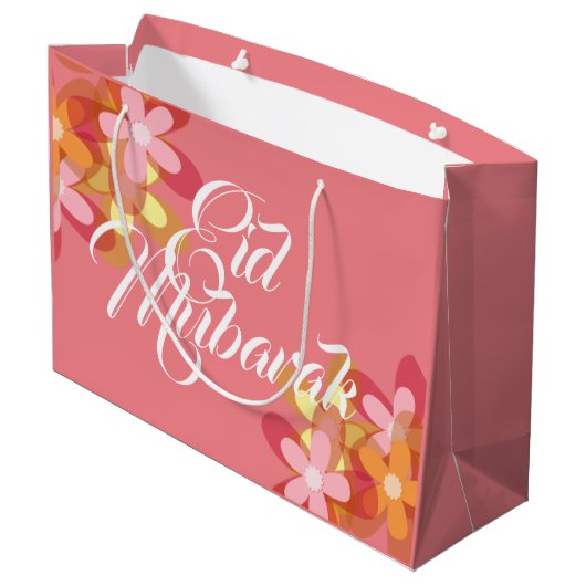 Rosa Blumenkohl Eid Mubarak Geschenktasche Große Geschenktüte (Rückseite Schrägansicht)