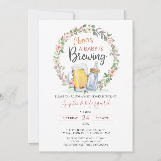 Rosa Blumenkohl ein Baby wird Babydusche zubereite Einladung (Vorderseite)