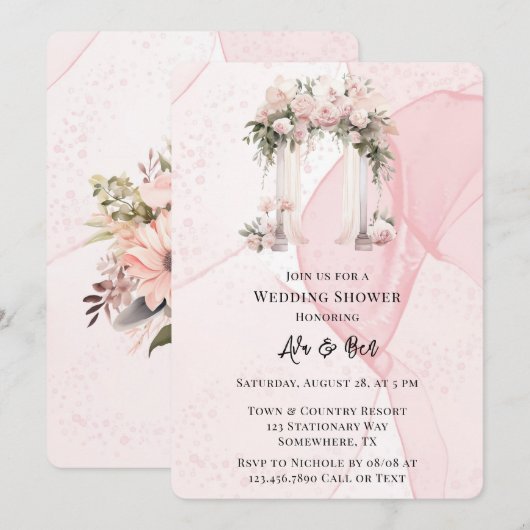 Rosa Blumenkohl Polterabend Einladung (Vorne/Hinten)