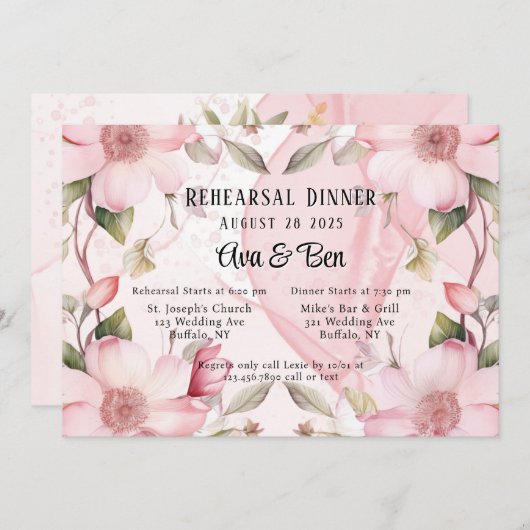 Rosa Blumenkohl Probe Abendessen Einladung (Vorne/Hinten)