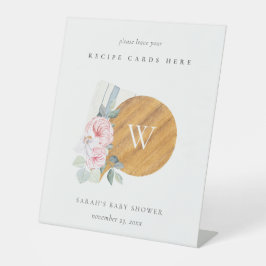 Rosa Blumenkoppel-Pappe Rezeptkarte Babydusche Sockelschild