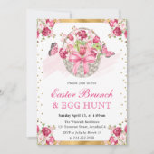 Rosa Blumenkörbe und Schmetterlinge Osterhasen Bru Einladung (Vorderseite)