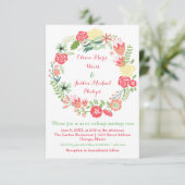 Rosa BlumenKranz - Einladung der Hochzeits-3x5 (Stehend Vorderseite)