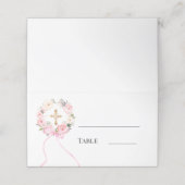 Rosa Blumenkranz goldene Schleife Platzkarte (Außenseite Aufgefaltet)