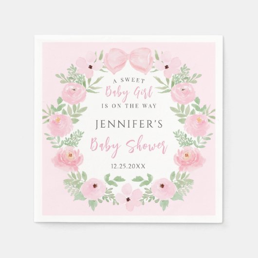 Rosa Blumenkranz mit niedlicher Bugbaby-Dusche Serviette (Vorderseite)