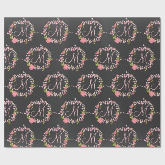 rosa Blumenkranz Monogramm Geschenkpapier (Flach)