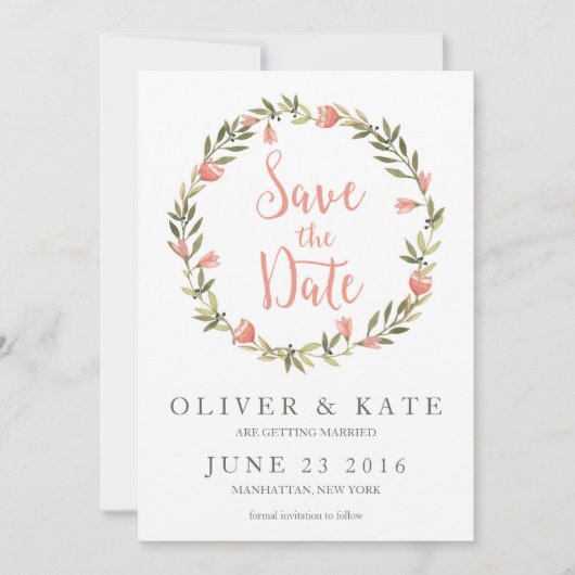 Rosa Blumenkranz Save the Date (Vorderseite)