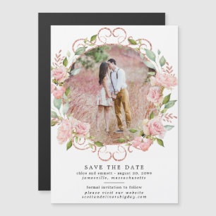 Rosa Blumenkranz Save the Date Magnetkarte Magneteinladung