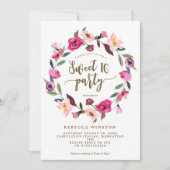 Rosa Blumenkranz süße 16 Party laden ein Einladung (Vorderseite)