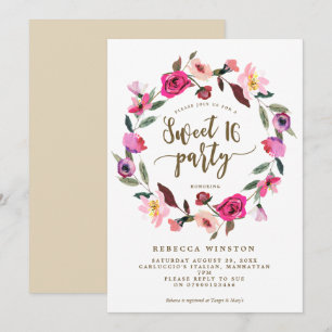 Rosa Blumenkranz süße 16 Party laden ein Einladung