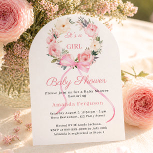 Rosa Blumenkranzbogen Mädchenbogen Baby Shower Einladung