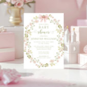 Rosa Blumenkraut Babymädchendusche Einladung