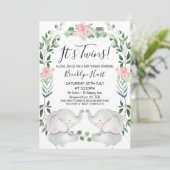 Rosa Blumenkreide Elefanten Zwillingsdusche Einladung (Stehend Vorderseite)