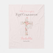 Rosa Blumenkreuz der ersten Kommunion fliehen Fleecedecke (Vorderseite)