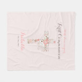 Rosa Blumenkreuz der ersten Kommunion fliehen Fleecedecke (Vorderseite (Horizontal))