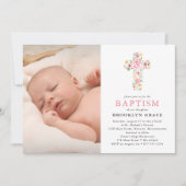 Rosa Blumenkreuz Foto Einladung (Vorderseite)