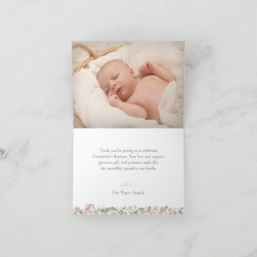 Rosa Blumenkreuz Girl Taufe Danke Karte (Innenseite)