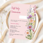 Rosa Blumenkreuz Mädchen Erste Kommune Einladung