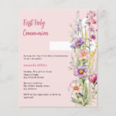 Rosa Blumenkreuz Mädchen Erste Kommunion Einladung (Vorderseite)